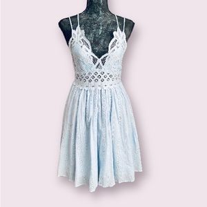 Saints and Hearts Lace Trim Eyelet Dress in Light Blue